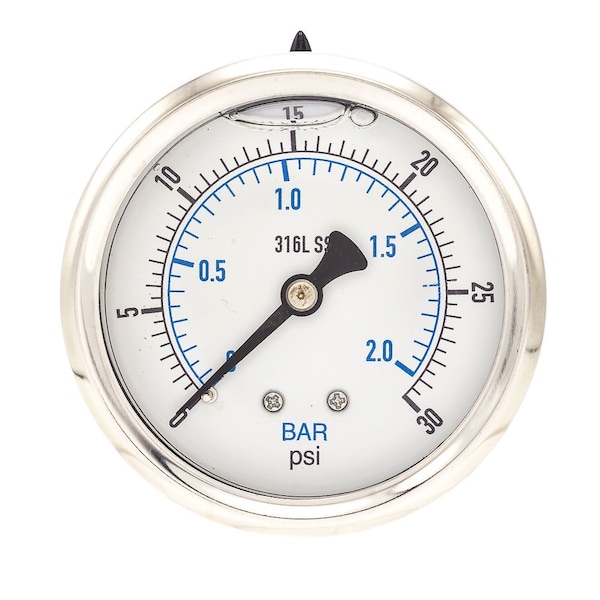 Pro 2 1/2 in Dial, 0/30 PSI & Bar, 1/4 in NPT, Back Mount Glycerin Filled Pressure Gauge PRO-302L-254C-01 - main